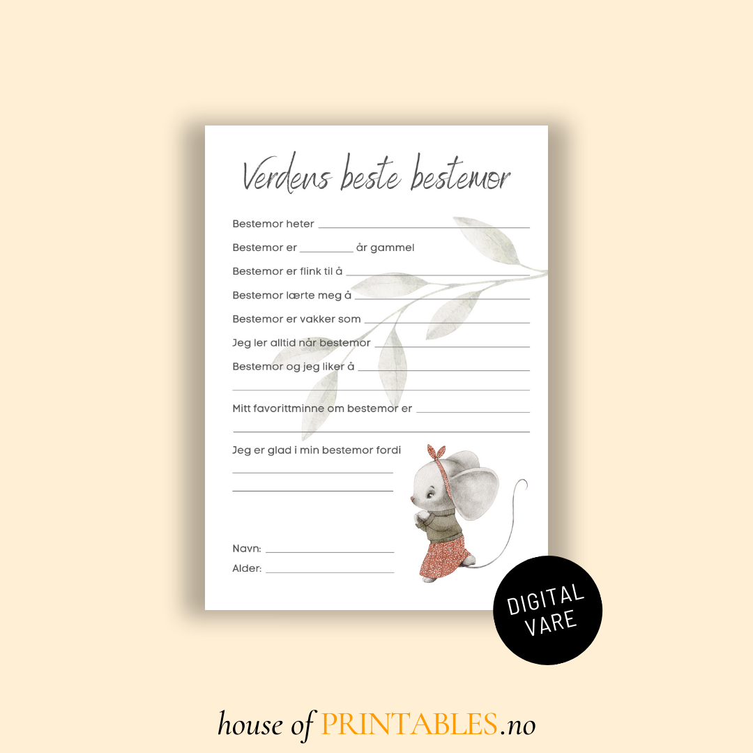 Verdens beste bestemor – HouseofPrintables.no