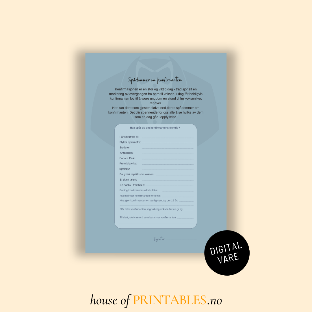 Spådomsark til konfirmasjon - Skjorte & slips