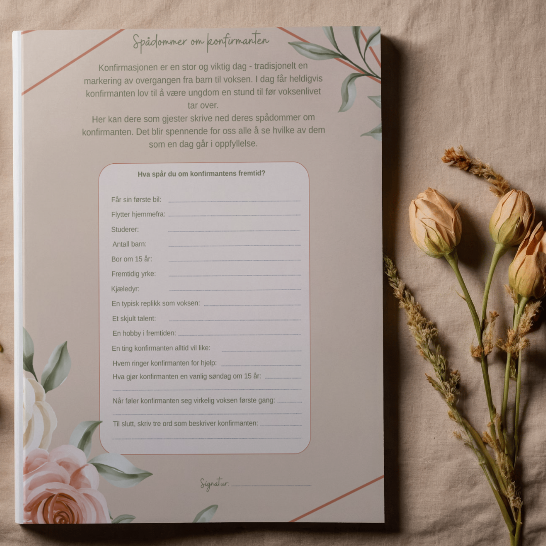 Spådomsark til konfirmasjon - Blomster