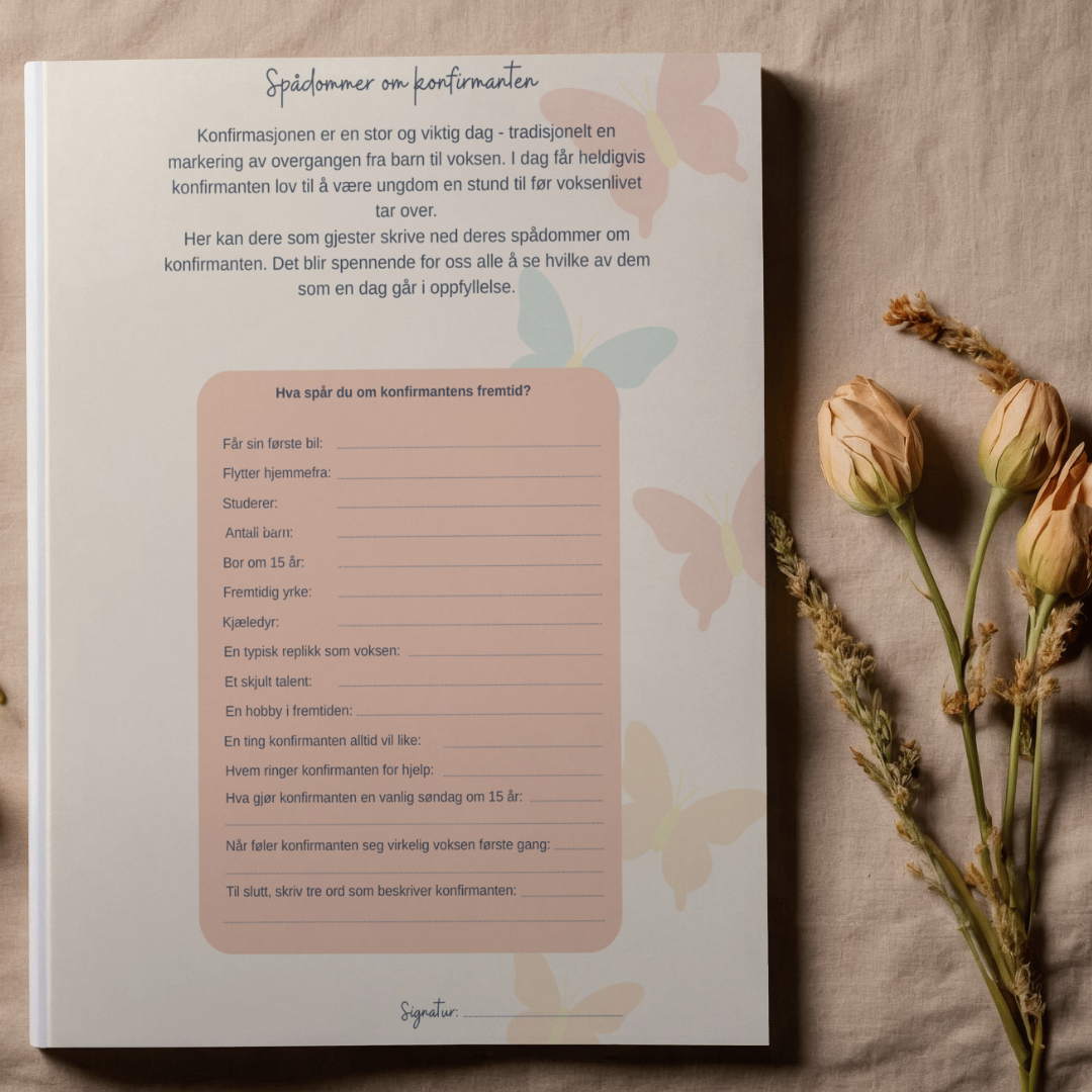 Spådomsark til konfirmasjon - Sommerfugler